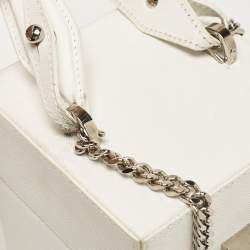 Pre Owned Oscar De La Renta White Leather Alibi Top Handle Box Bag