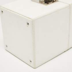 Pre Owned Oscar De La Renta White Leather Alibi Top Handle Box Bag