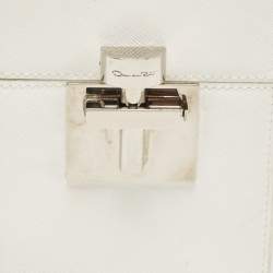 Pre Owned Oscar De La Renta White Leather Alibi Top Handle Box Bag