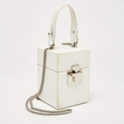Pre Owned Oscar De La Renta White Leather Alibi Top Handle Box Bag
