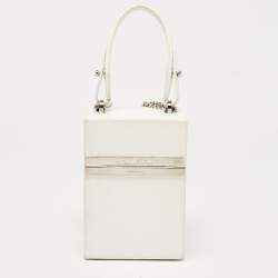 Pre Owned Oscar De La Renta White Leather Alibi Top Handle Box Bag