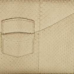 Pre Owned Oscar De La Renta Gold Watersnake Leather Small Grafton Clutch