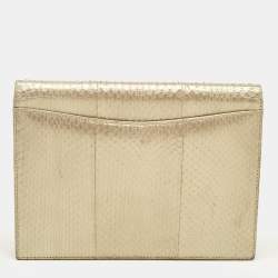 Pre Owned Oscar De La Renta Gold Watersnake Leather Small Grafton Clutch