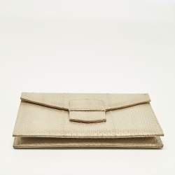 Pre Owned Oscar De La Renta Gold Watersnake Leather Small Grafton Clutch
