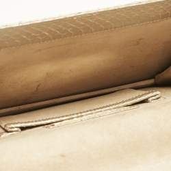 Pre Owned Oscar De La Renta Gold Watersnake Leather Small Grafton Clutch