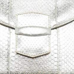 Pre Owned حقيبة كلتش اوسكار دي لا رينتا جلد ثعبان فضي منقوشة flap