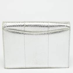 Pre Owned حقيبة كلتش اوسكار دي لا رينتا جلد ثعبان فضي منقوشة flap