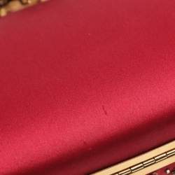 Pre Owned Oscar de la Renta Metal Frame Embellished Red Satin Clutch
