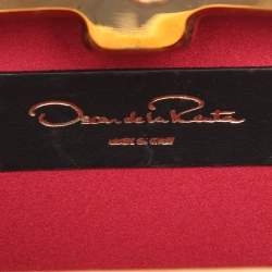 Pre Owned Oscar de la Renta Metal Frame Embellished Red Satin Clutch