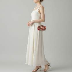 Pre Owned Oscar de la Renta Metal Frame Embellished Red Satin Clutch