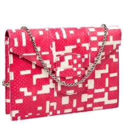 Pre Owned Oscar de la Renta Red Leather Flat Envelope Clutch