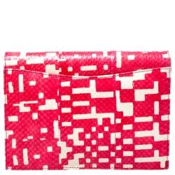 Pre Owned Oscar de la Renta Red Leather Flat Envelope Clutch