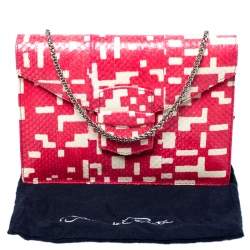 Pre Owned Oscar de la Renta Red Leather Flat Envelope Clutch