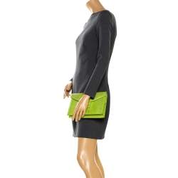 Pre Owned Oscar De La Renta Lime Green Python Clutch