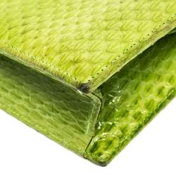 Pre Owned Oscar De La Renta Lime Green Python Clutch