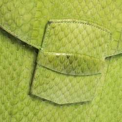 Pre Owned Oscar De La Renta Lime Green Python Clutch