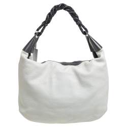 Pre Owned Oscar de la Renta Off White Leather Zipped Hobo