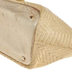 Pre Owned Oscar de la Renta Beige Woven Raffia Starfish Embellished Tote 