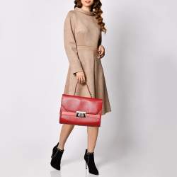 Pre Owned Oscar de la Renta Red/Peach Leather Top Handle Bag