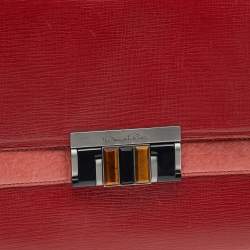 Pre Owned Oscar de la Renta Red/Peach Leather Top Handle Bag