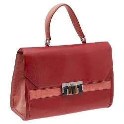 Pre Owned Oscar de la Renta Red/Peach Leather Top Handle Bag