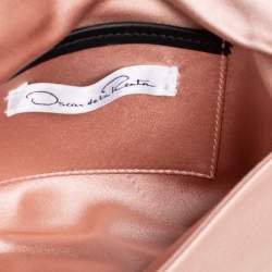 Pre Owned Oscar de la Renta Beige Satin Bow Flap Crystal Embellished Strap Clutch 