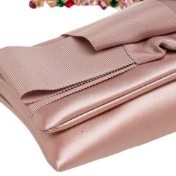 Pre Owned Oscar de la Renta Beige Satin Bow Flap Crystal Embellished Strap Clutch 
