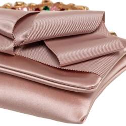 Pre Owned Oscar de la Renta Beige Satin Bow Flap Crystal Embellished Strap Clutch 