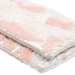 Pre Owned Oscar de la Renta White Satin Beaded Clutch