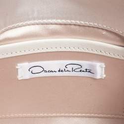 Pre Owned Oscar de la Renta White Satin Beaded Clutch