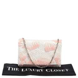 Pre Owned Oscar de la Renta White Satin Beaded Clutch