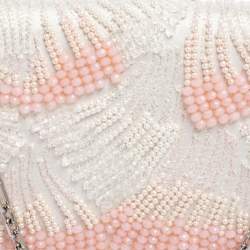 Pre Owned Oscar de la Renta White Satin Beaded Clutch