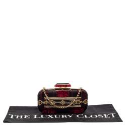 Pre Owned Oscar de la Renta Black Satin Sequin Embellished Chain Clutch