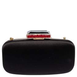 Pre Owned Oscar de la Renta Black Satin Sequin Embellished Chain Clutch