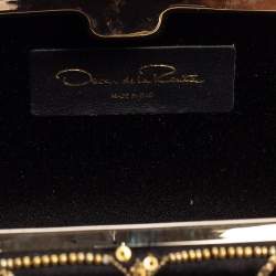 Pre Owned Oscar de la Renta Black Satin Sequin Embellished Chain Clutch