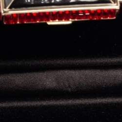 Pre Owned Oscar de la Renta Black Satin Sequin Embellished Chain Clutch