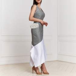 Pre Owned Oscar de la Renta White Satin Embellished Crown Goa Clutch