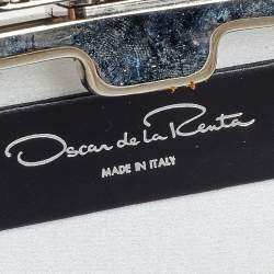 Pre Owned Oscar de la Renta White Satin Embellished Crown Goa Clutch