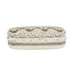 Pre Owned Oscar de la Renta White Satin Embellished Crown Goa Clutch