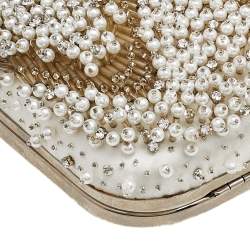 Pre Owned Oscar de la Renta White Satin Embellished Crown Goa Clutch