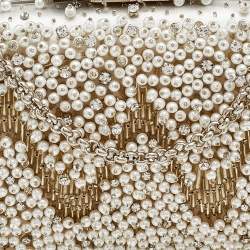 Pre Owned Oscar de la Renta White Satin Embellished Crown Goa Clutch