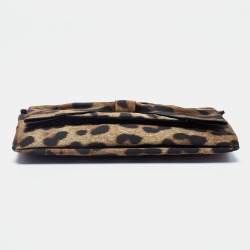 Pre Owned Oscar de la Renta Brown/Black Satin Leopard Print Bow Clutch 