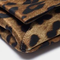 Pre Owned Oscar de la Renta Brown/Black Satin Leopard Print Bow Clutch 