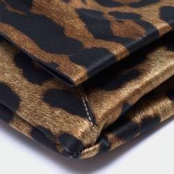 Pre Owned Oscar de la Renta Brown/Black Satin Leopard Print Bow Clutch 