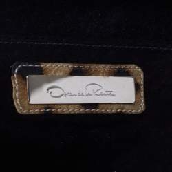 Pre Owned Oscar de la Renta Brown/Black Satin Leopard Print Bow Clutch 