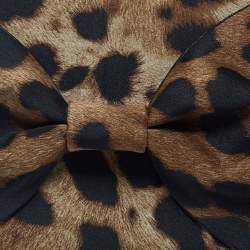 Pre Owned Oscar de la Renta Brown/Black Satin Leopard Print Bow Clutch 