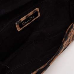 Pre Owned Oscar de la Renta Brown/Black Satin Leopard Print Bow Clutch 