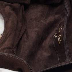 Pre Owned Oscar de la Renta White/Brown Fur And Suede Embellished Satchel