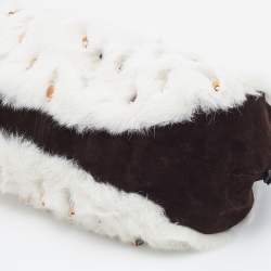 Pre Owned Oscar de la Renta White/Brown Fur And Suede Embellished Satchel