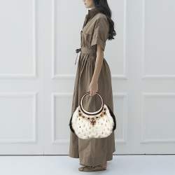 Pre Owned Oscar de la Renta White/Brown Fur And Suede Embellished Satchel